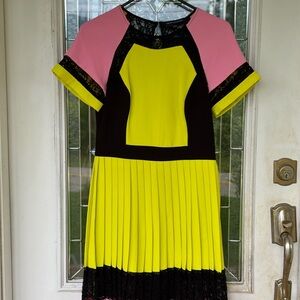 Colorblock Dress with Lace Accents